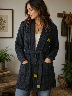Gudrun Sjödén charcoal grey cable-knit wool cardigan